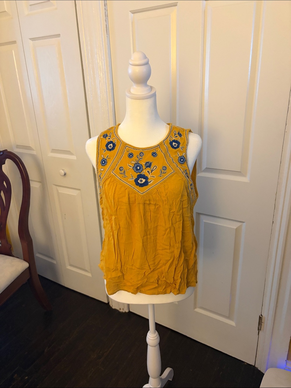 Alya Mustard Yellow Embroidered Tank Top